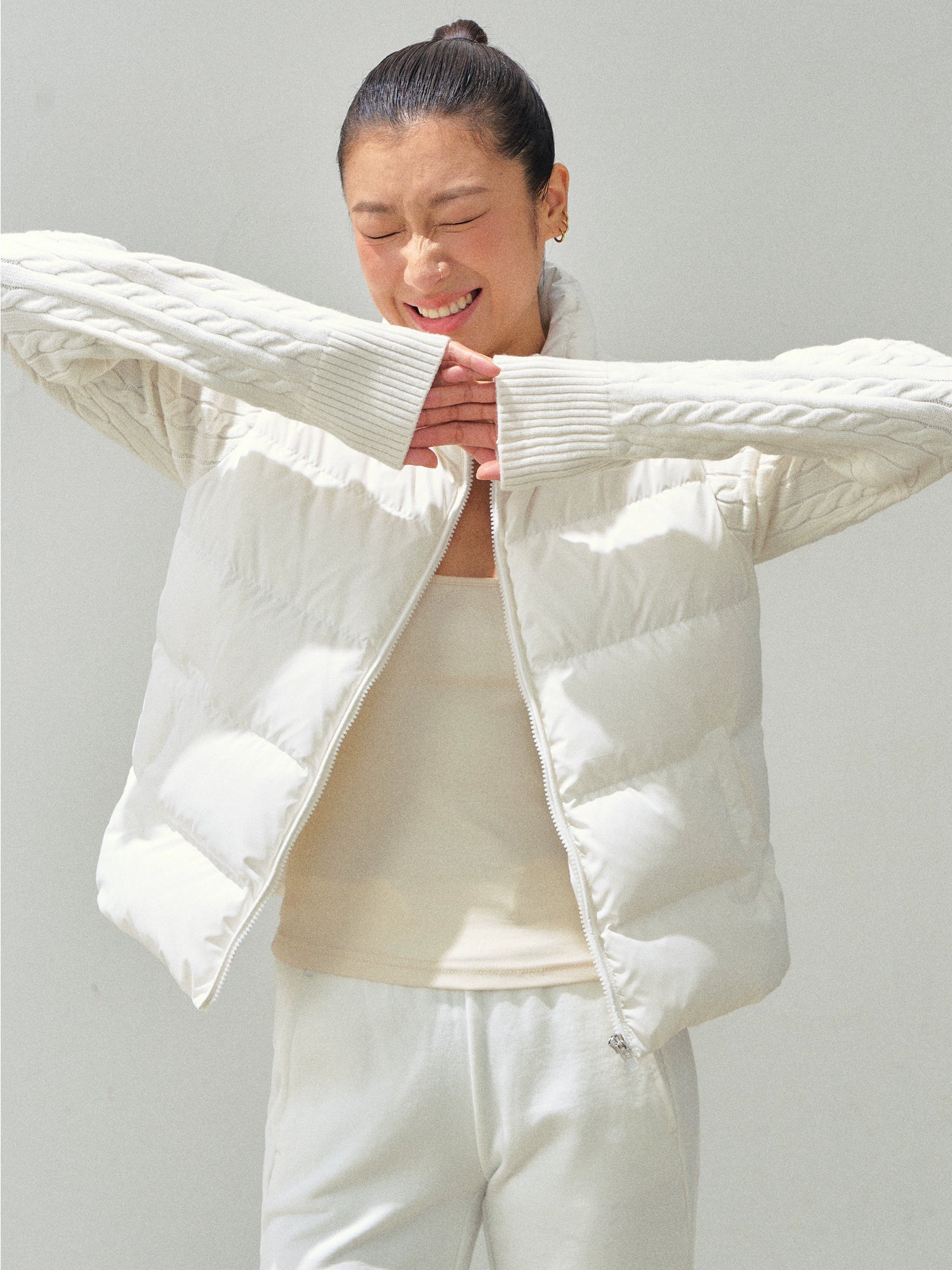 Knit Sleeves Zip-Up Down Jacket