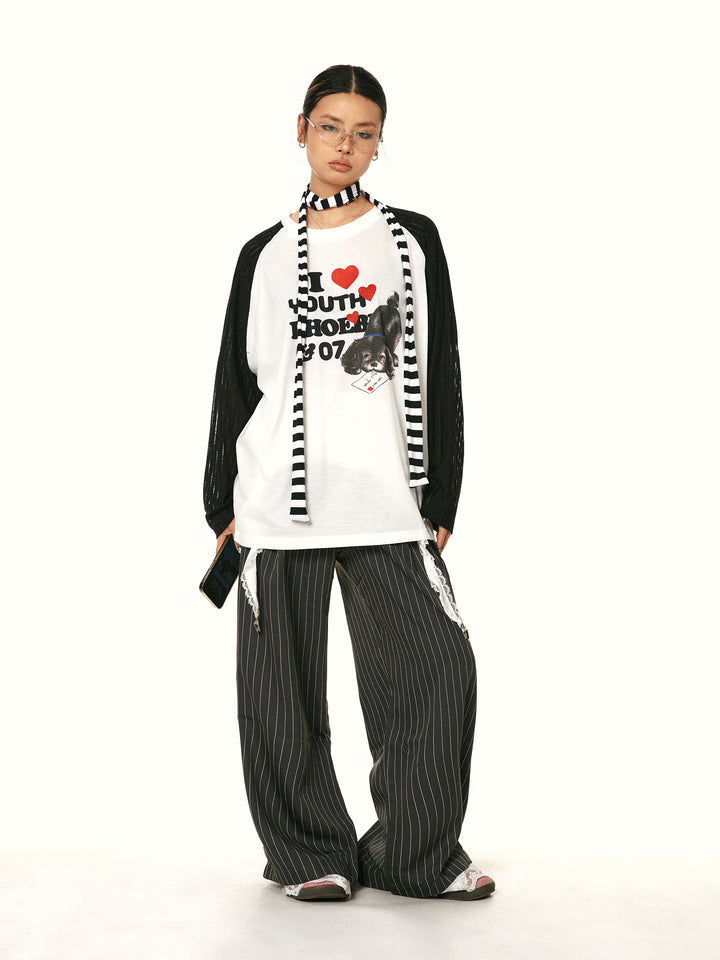 Contrast Stitching Long-Sleeve Top