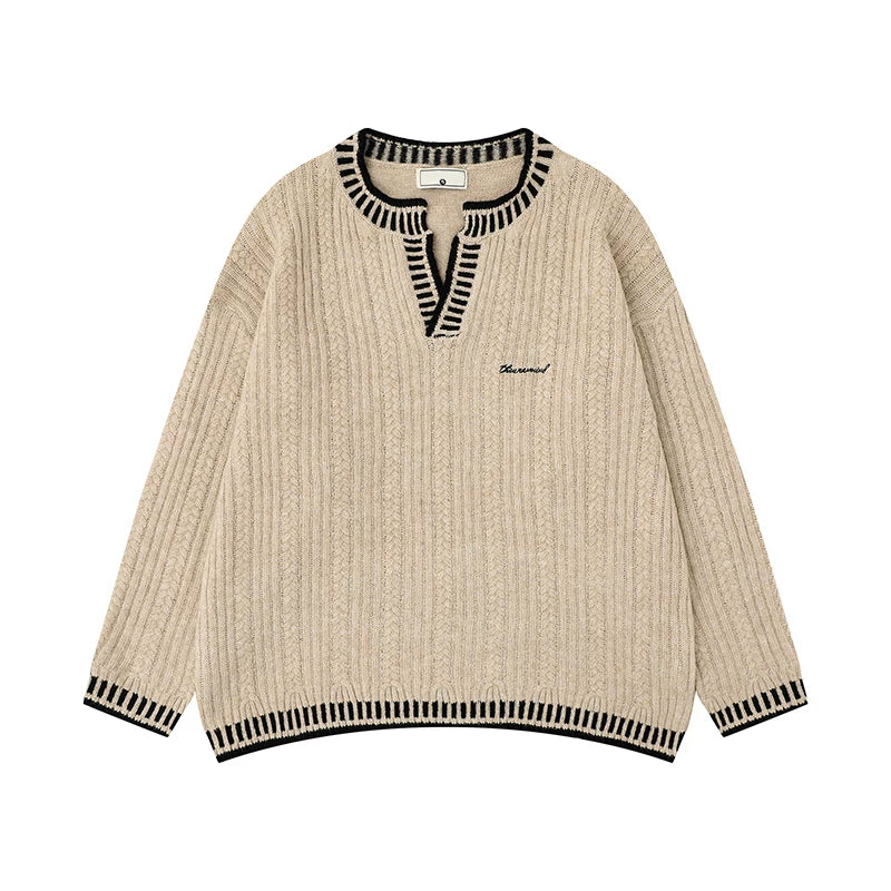 Retro Strikket V-hals Genser Pullover 