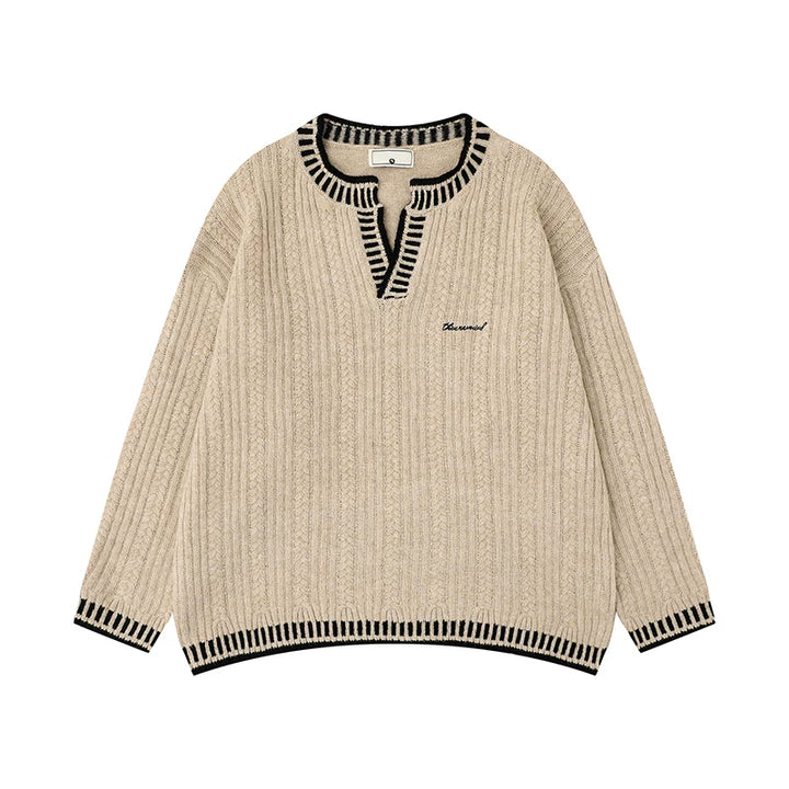 Retro Strikket V-hals Genser Pullover 