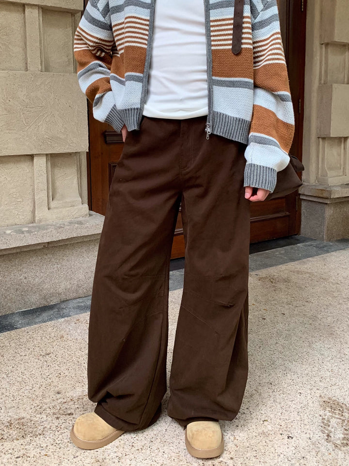 Loose Brown Wide-Leg Street Pants