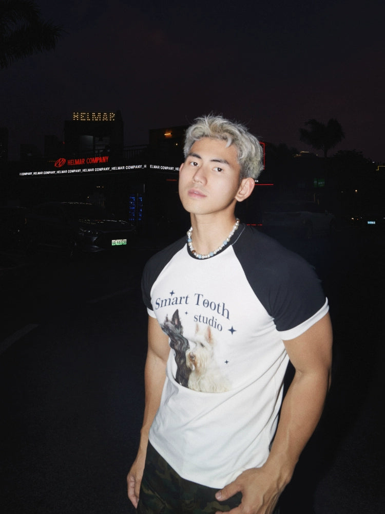 Retro Welpen Grafik Raglan Ärmel T-Shirt 