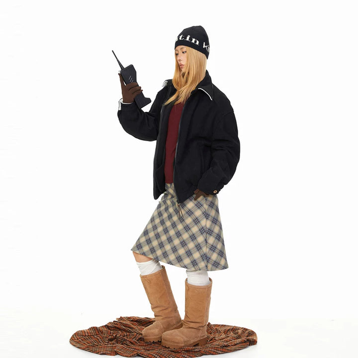 Corduroy Lapel Zipper Loose Jacket