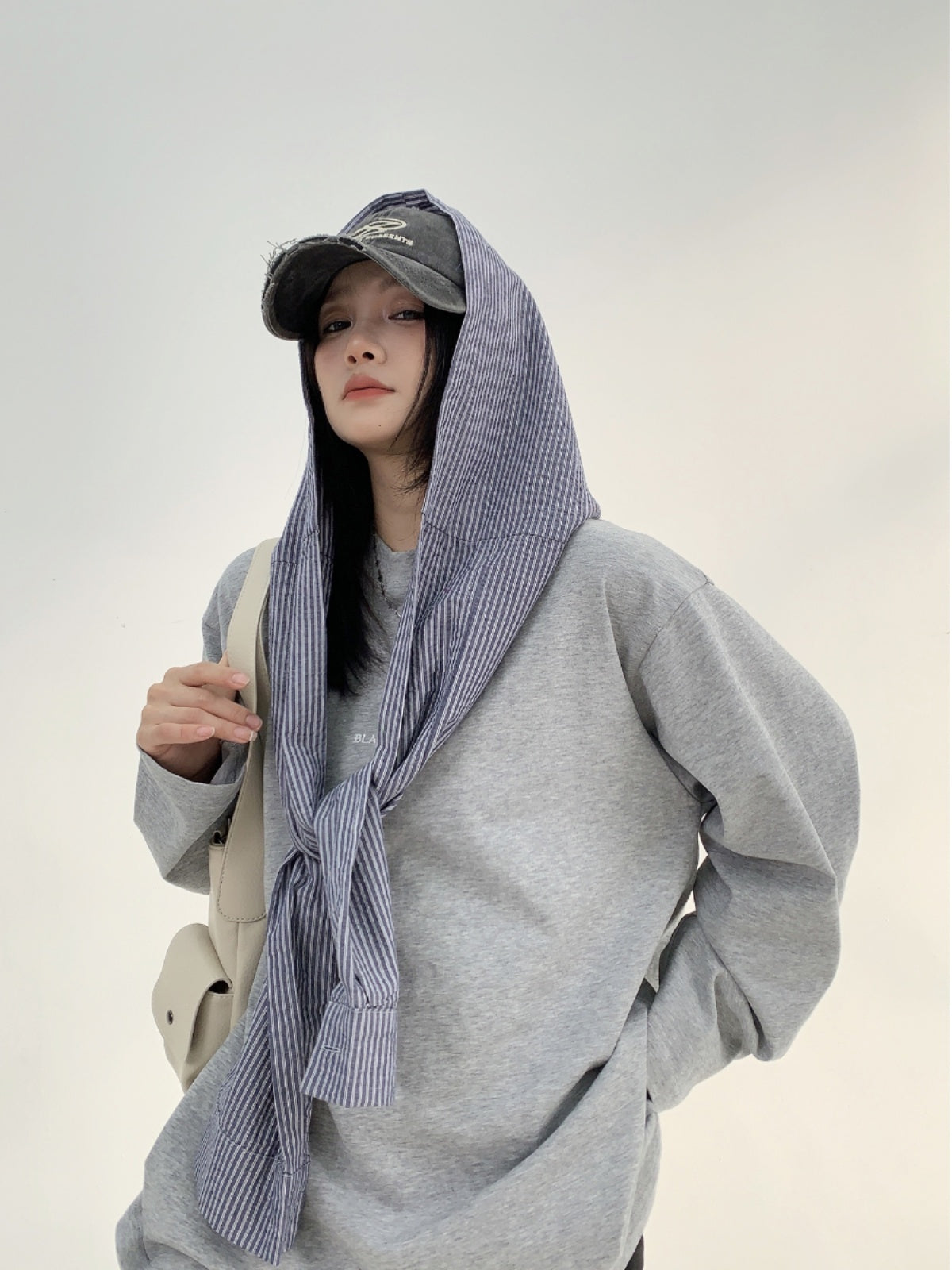 Blue Plaid Patchwork Long-sleeved Sweatshirt