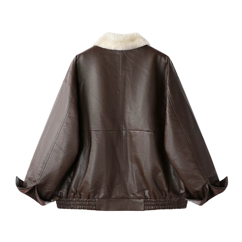 Leather Fleece-Lined Motorcycle Jacket