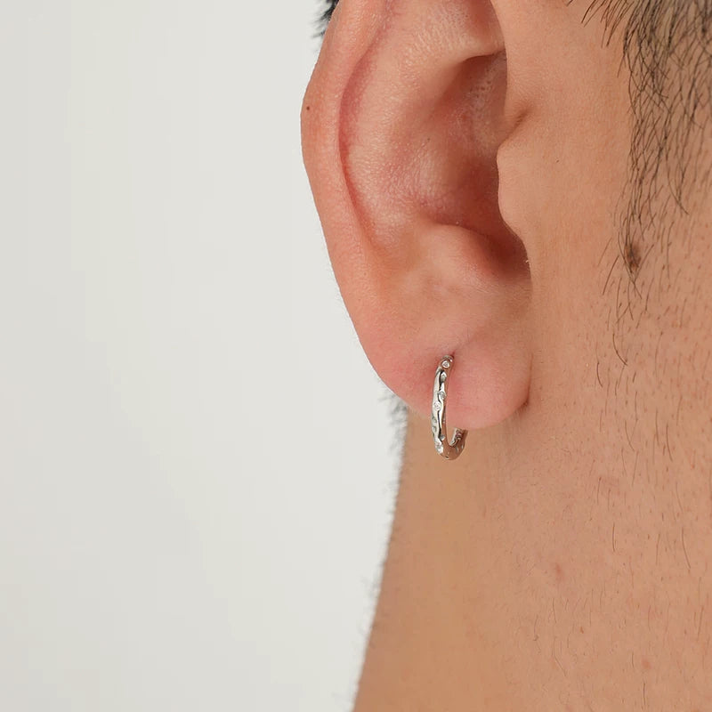 Boucles d'oreilles en argent sterling S925 texturé en forme de créole 