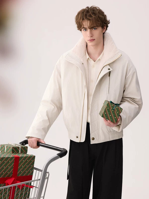 덕 다운 스탠드 칼라 짧은 재킷 