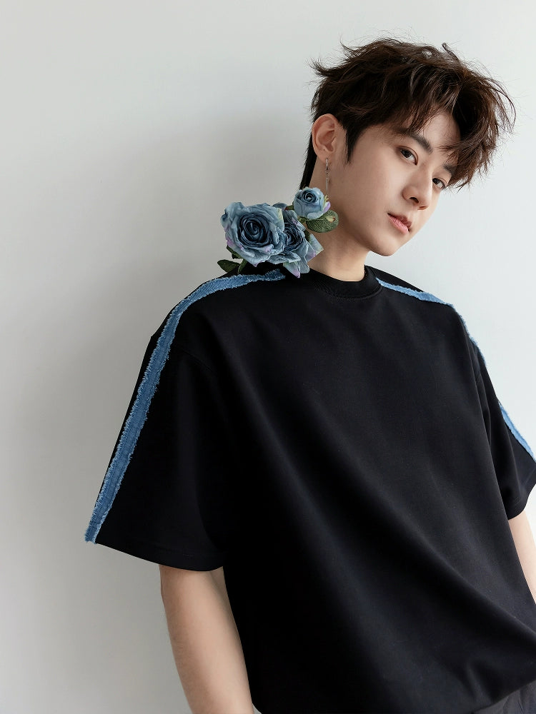 Loose Fit Denim Trim T-Shirt