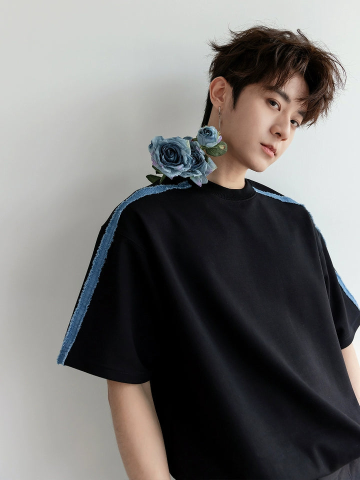 Loose Fit Denim Trim T-Shirt