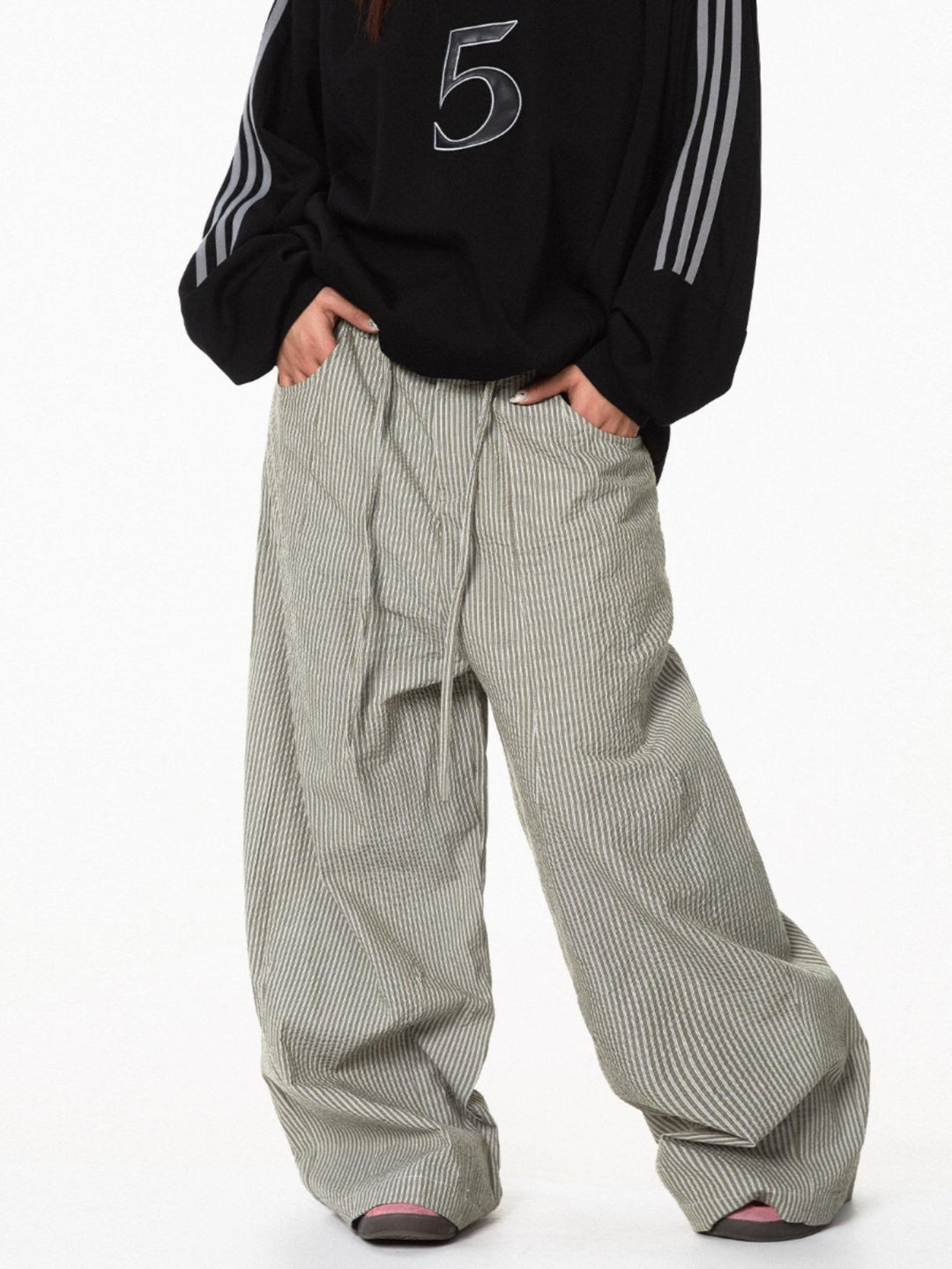 Retro Striped Wide-Leg Casual Pants
