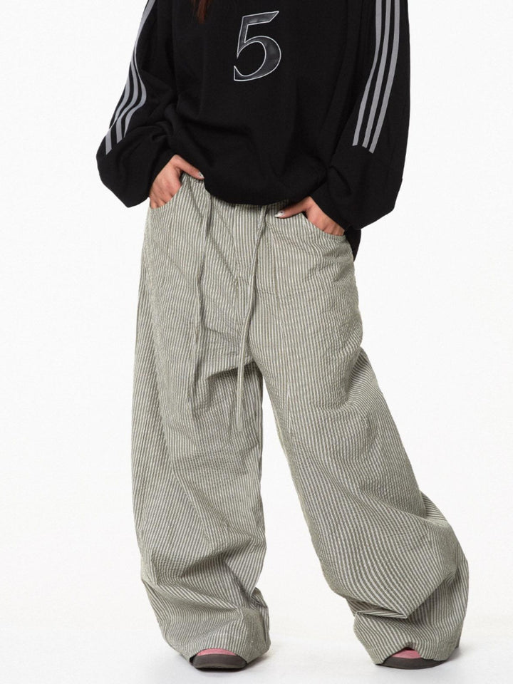 Retro Striped Wide-Leg Casual Pants