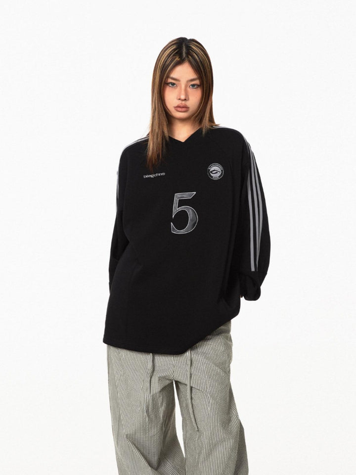 V-Ausschnitt gestreifter Sport-Hoodie Sweatshirt 