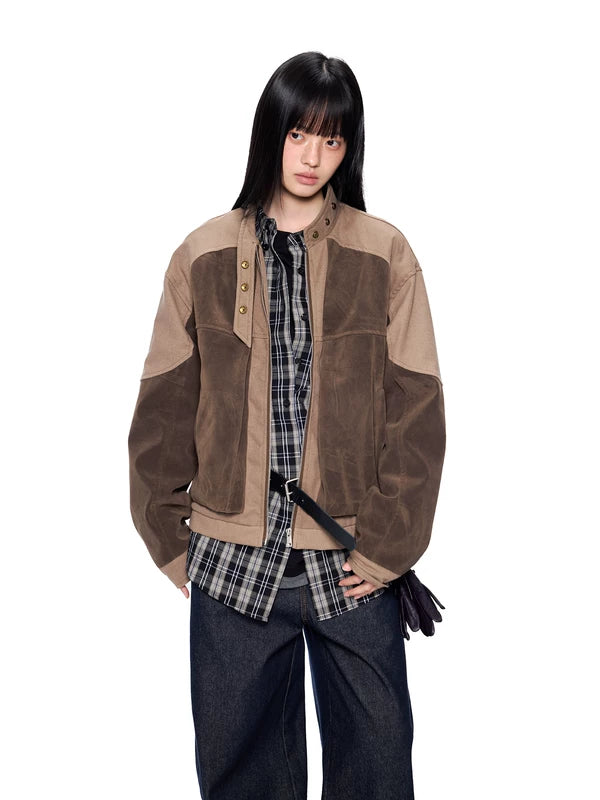 Giacca casual con collo alto, bicolore e borchie 