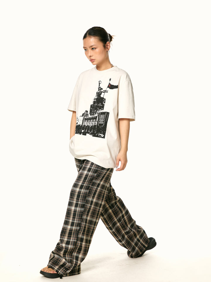 Retro Print Short-Sleeved Casual T-Shirt