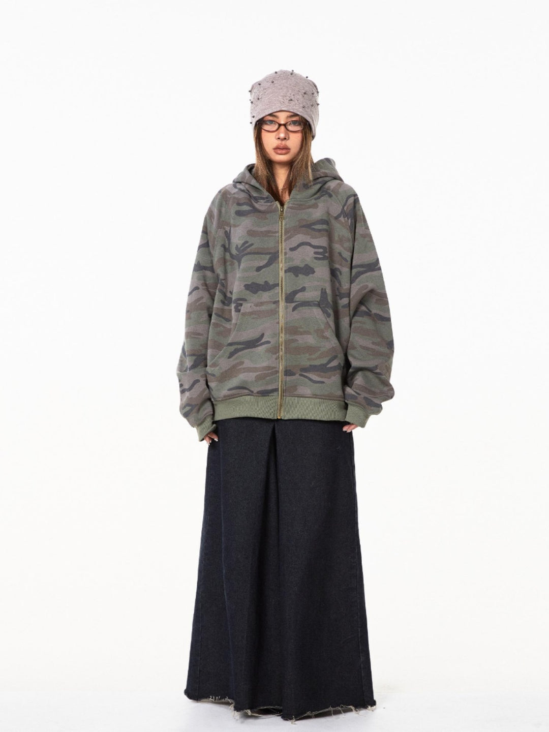 Camo Hooded Zipper Cardigan Jacket