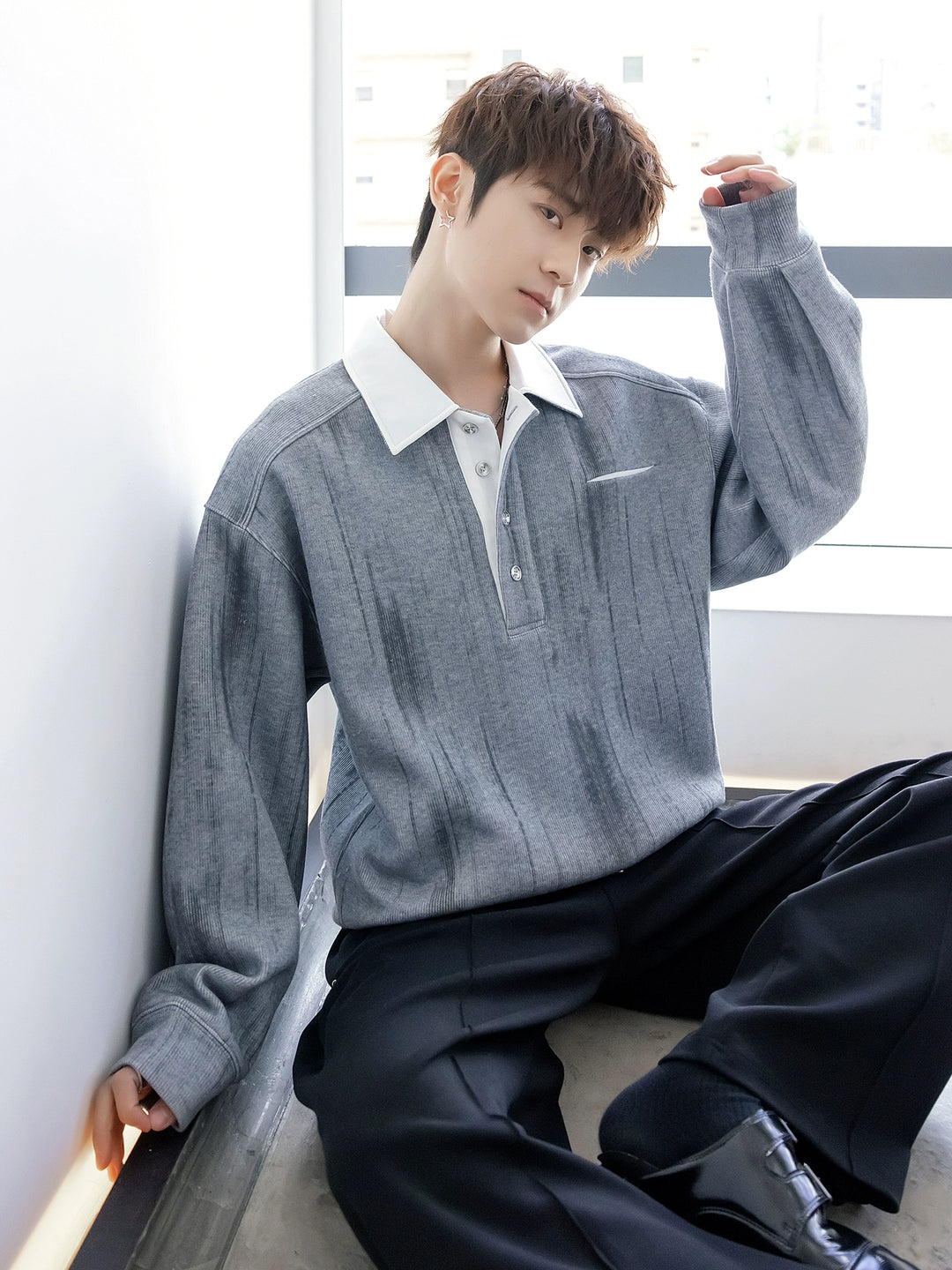 Polo Collar Pullover Sweatshirt