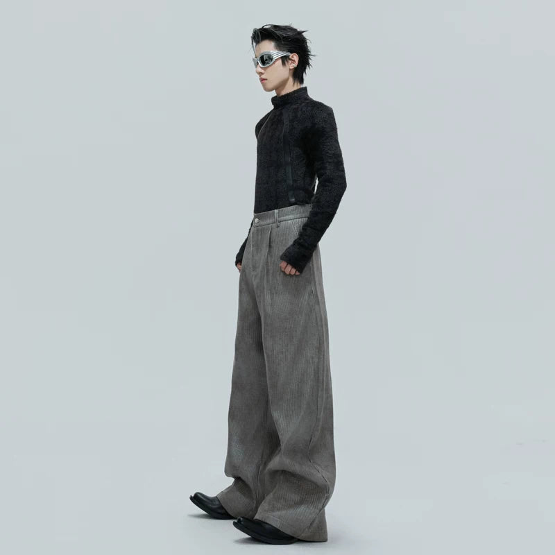 3D Ribbed Leather Loose Pants