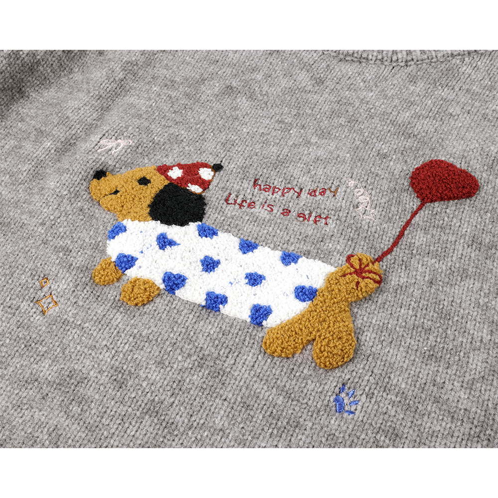 Embroidered Dog Knit Pullover