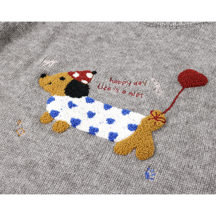Embroidered Dog Knit Pullover