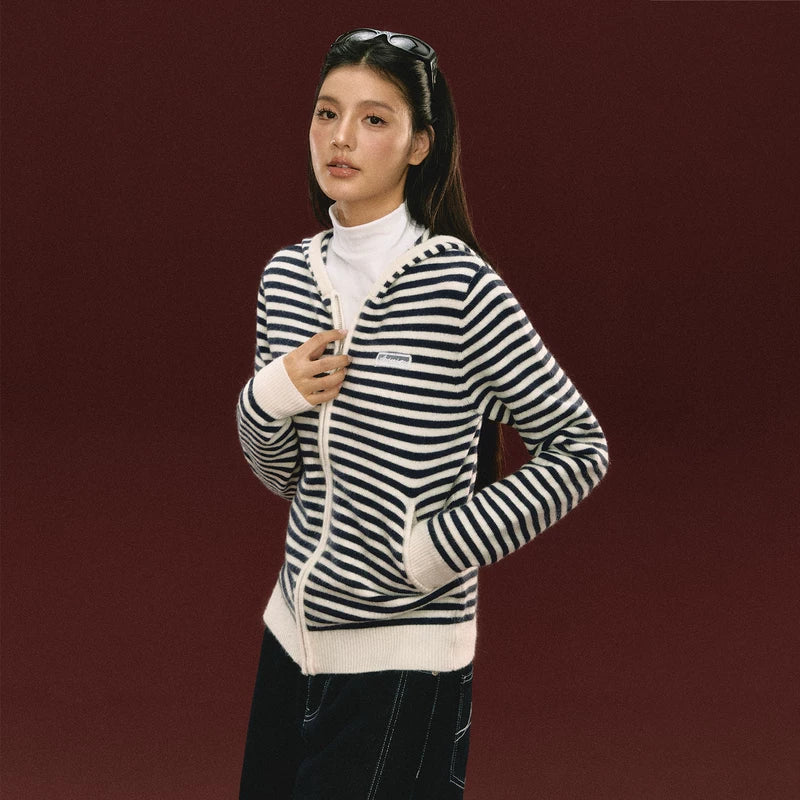 Striped Zip-Up Hooded Sweatshirt