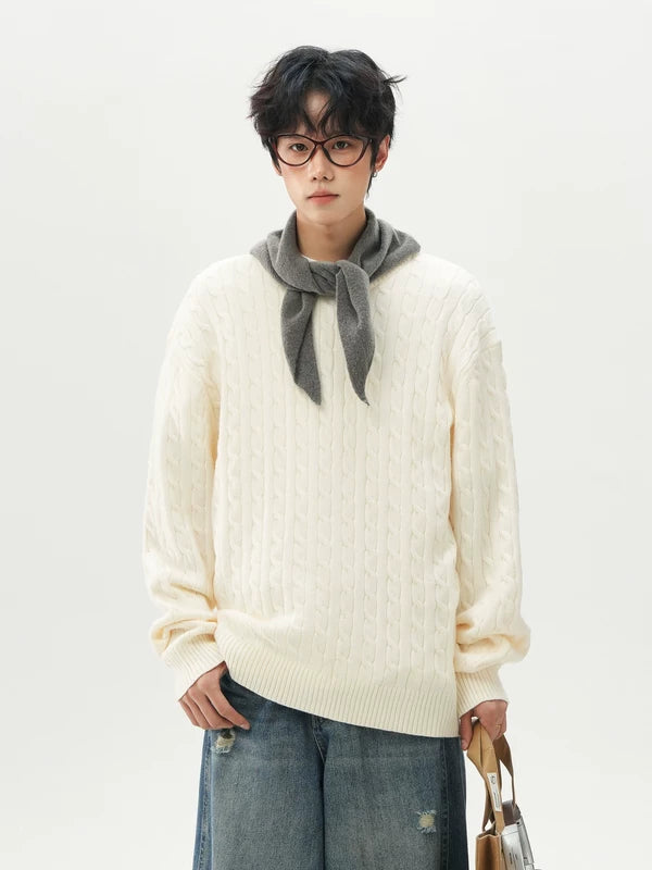 Suéter de punto trenzado con cuello redondo 