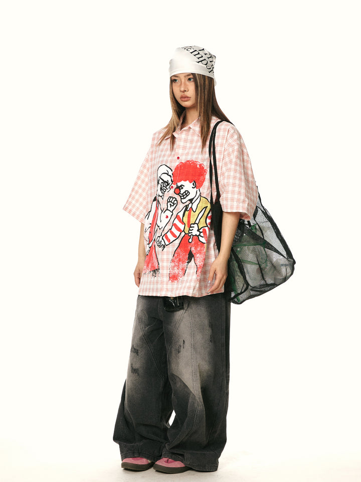 Retro Graffiti Clown Plaid Shirt