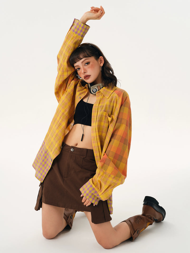 Geruite Splicing Losse Fit Shirt Jacket 