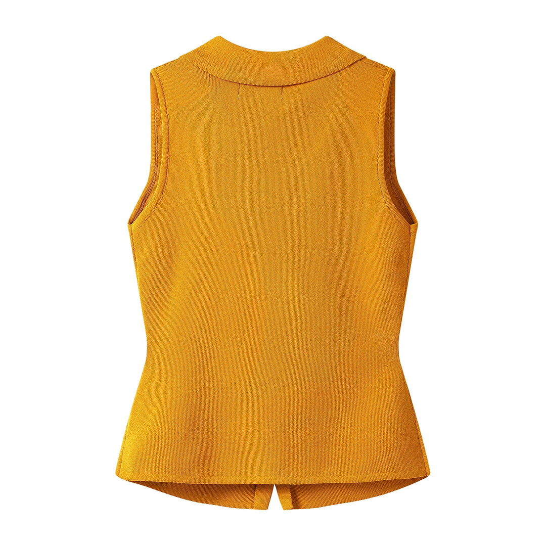 Sleeveless Button Front Collared Knit Tank