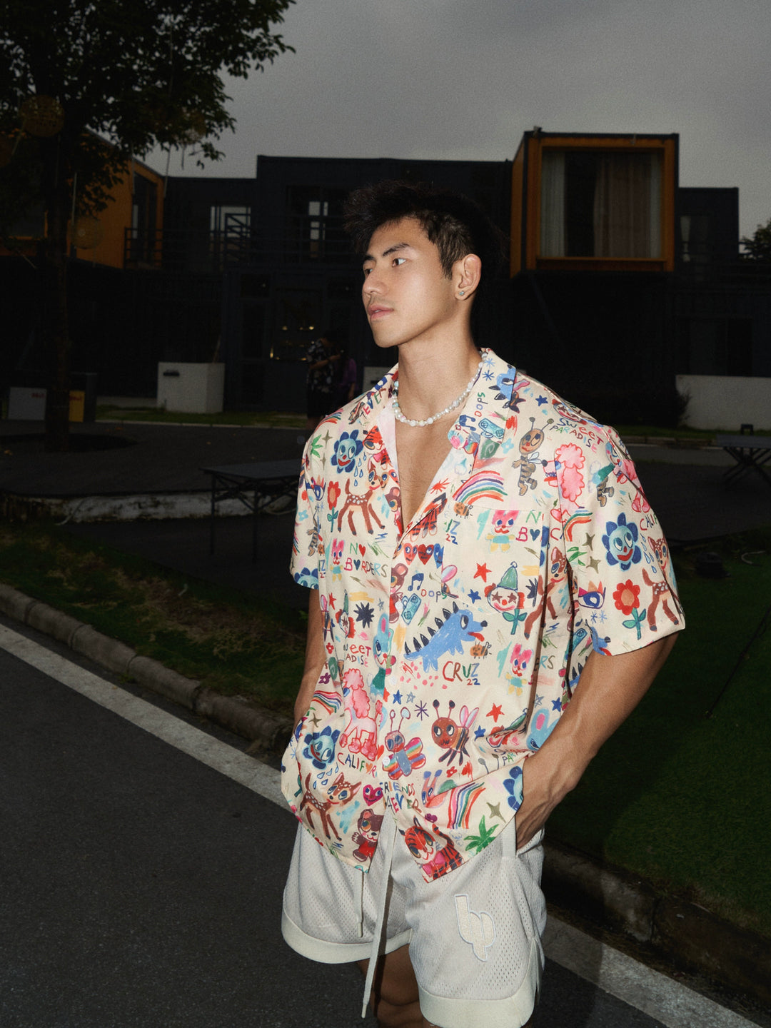 Graffiti Watercolor Print Short Sleeve Shirt