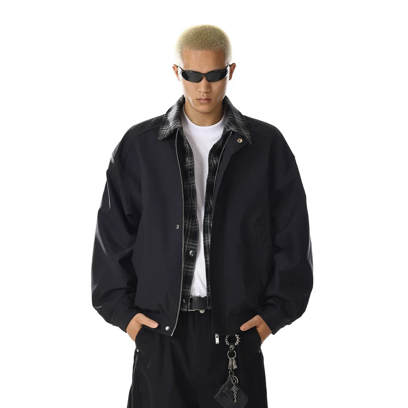 جاكيت بومبر فضفاض بنقشة مربعات الكاروهات 