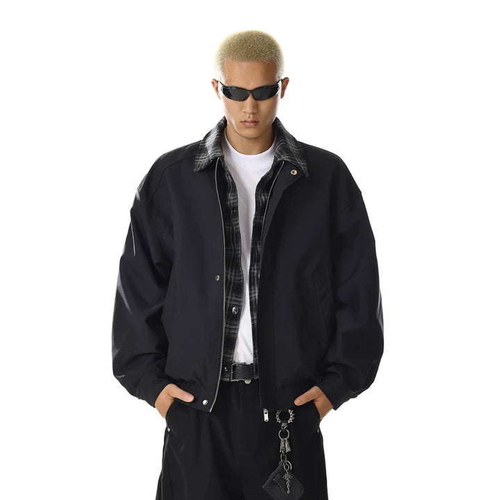 جاكيت بومبر فضفاض بنقشة مربعات الكاروهات 