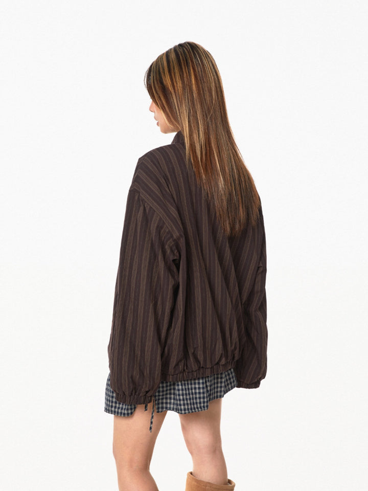 Retro Striped Lapel Short Jacket