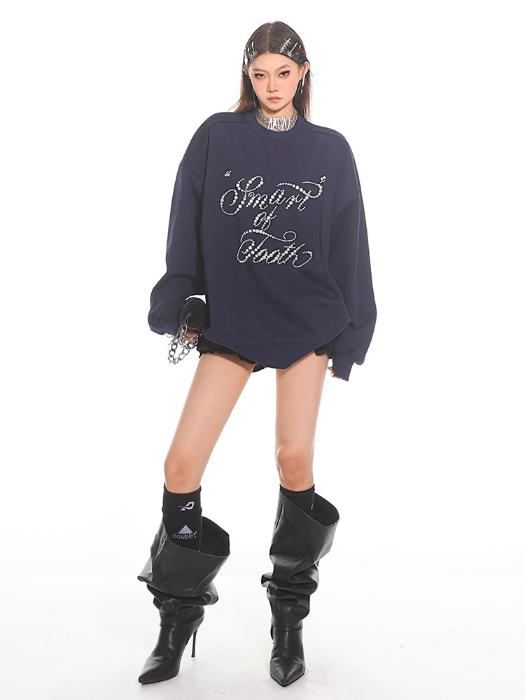 Perlebesat rundhalset løs sweatshirt 