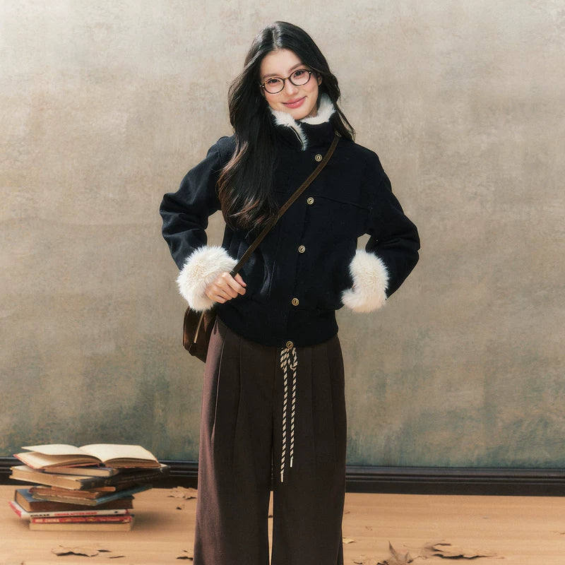 Slim Fit Faux Fur Trimmed Jacket