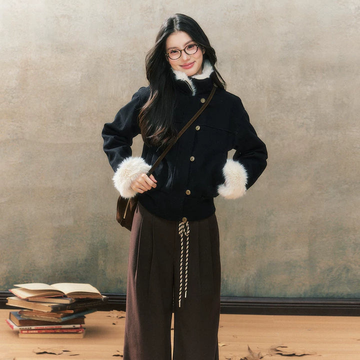 Slim Fit Faux Fur Trimmed Jacket