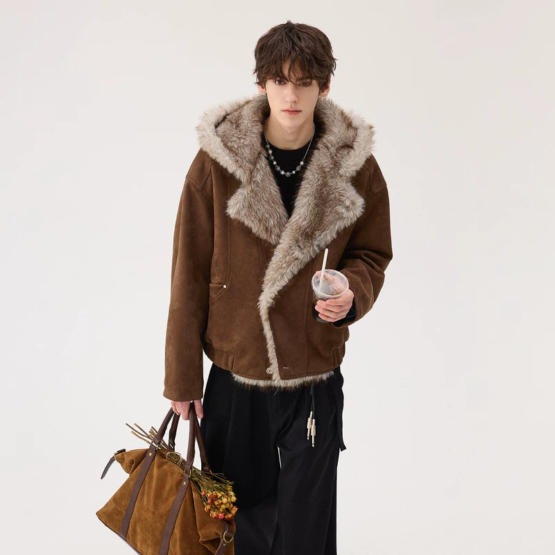 Faux Fur Winter Suede Hooded Jacket