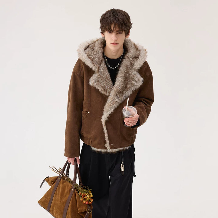 Faux Fur Winter Suede Hooded Jacket