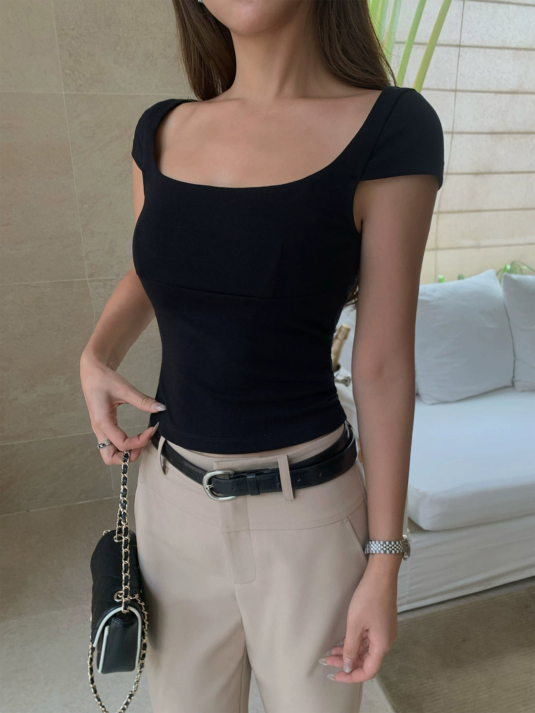 French Square Neck Short Sleeve Top