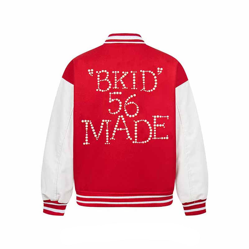 Perlenbesetzte Woll-Baseball-Versity-Jacke 
