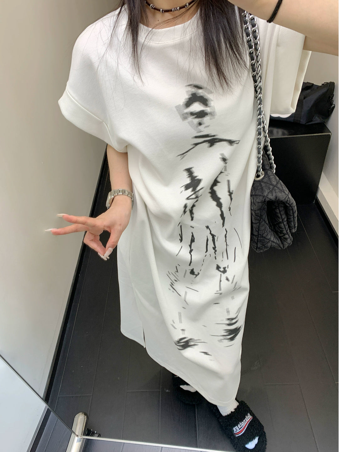 Graphic Print Oversized Long T-Shirt Dress