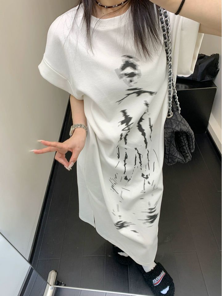 Graphic Print Oversized Long T-Shirt Dress