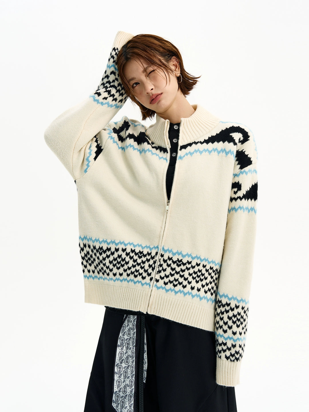 Fair Isle Strick Zip Cardigan Pullover 