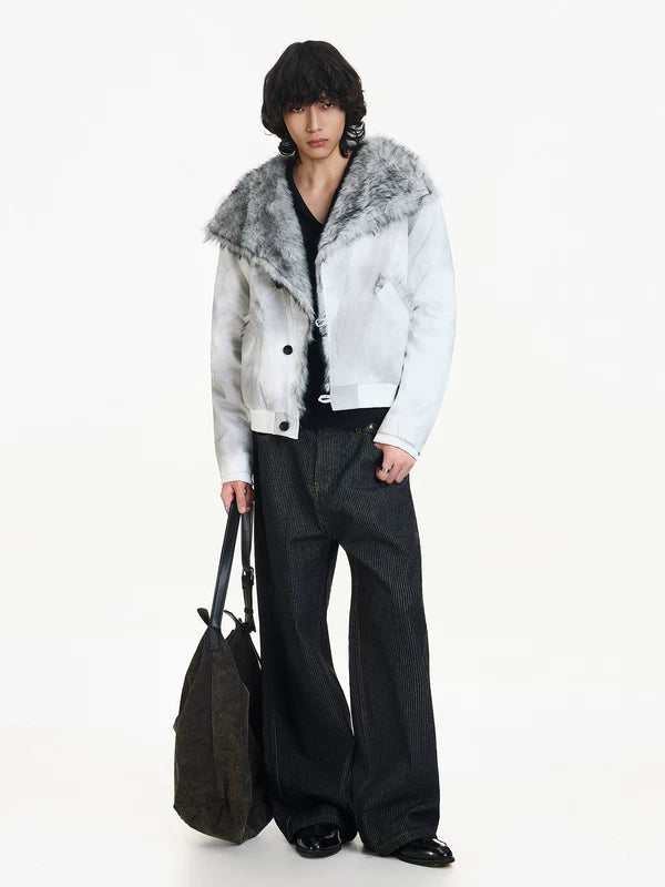 Giacca invernale trapuntata con colletto in pelliccia sintetica 