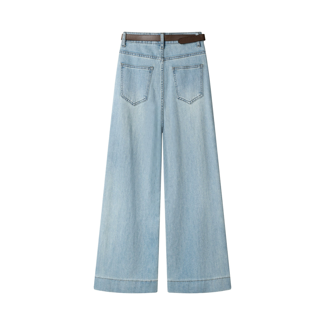 Retro Wide-Leg Straight  With Belt Pants
