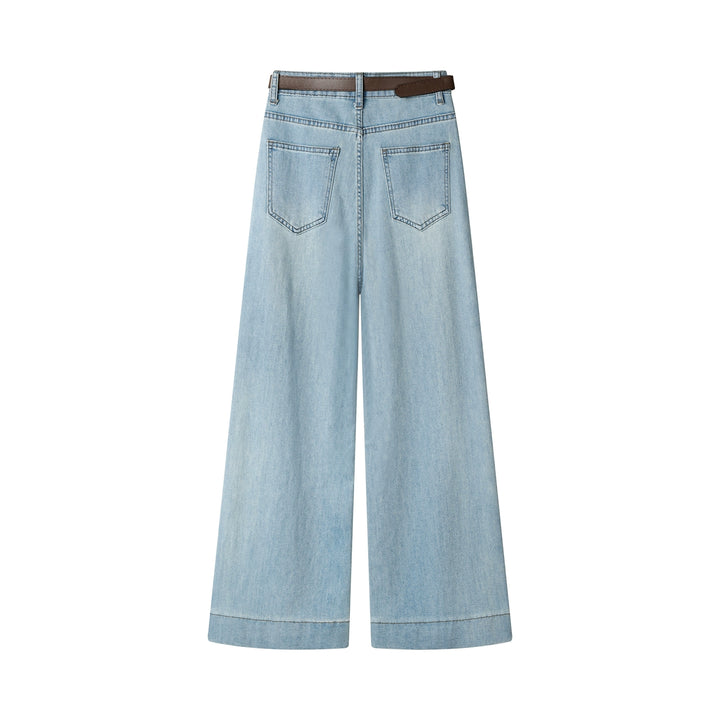 Retro Wide-Leg Straight  With Belt Pants