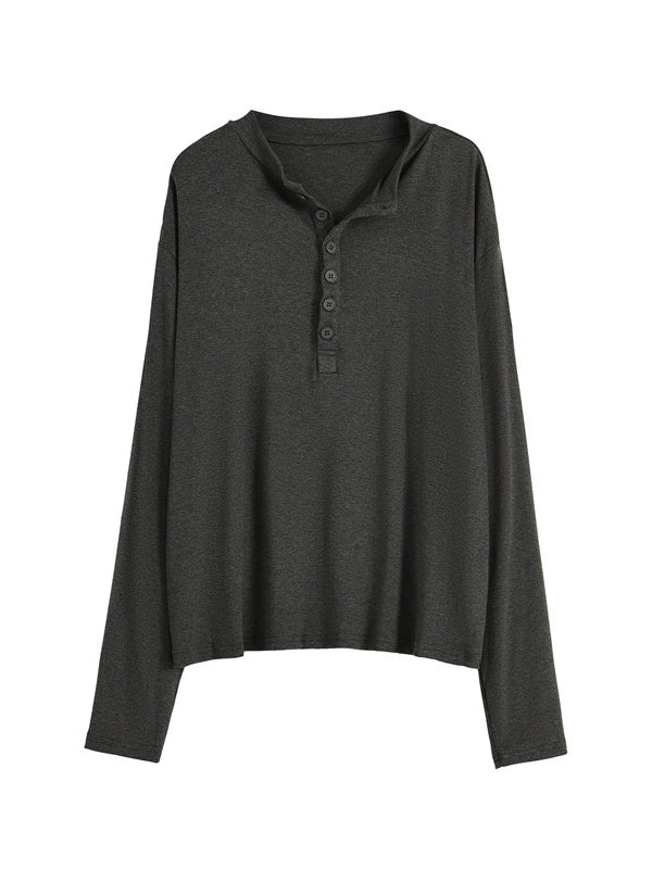 Long Sleeve Button Half Collar Pullover