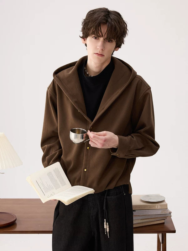 جاكيت قميص بقلنسوة وسحب من الصوف الرجعي 