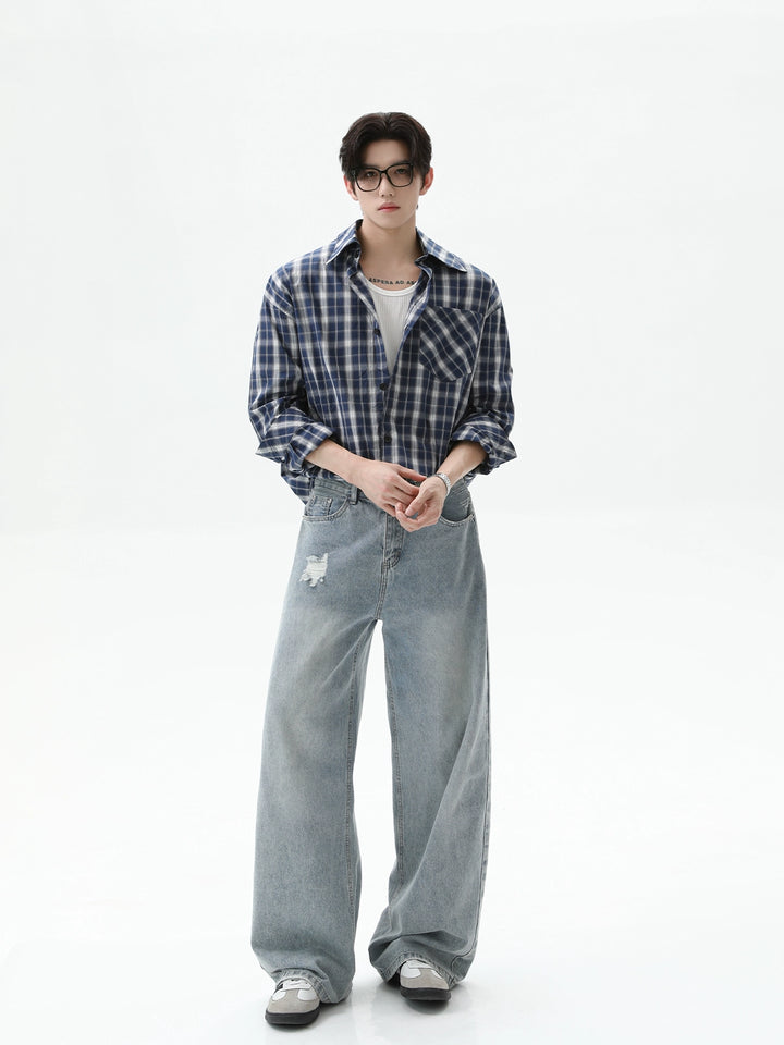 Plaid Long-sleeved Shirt with Pockets