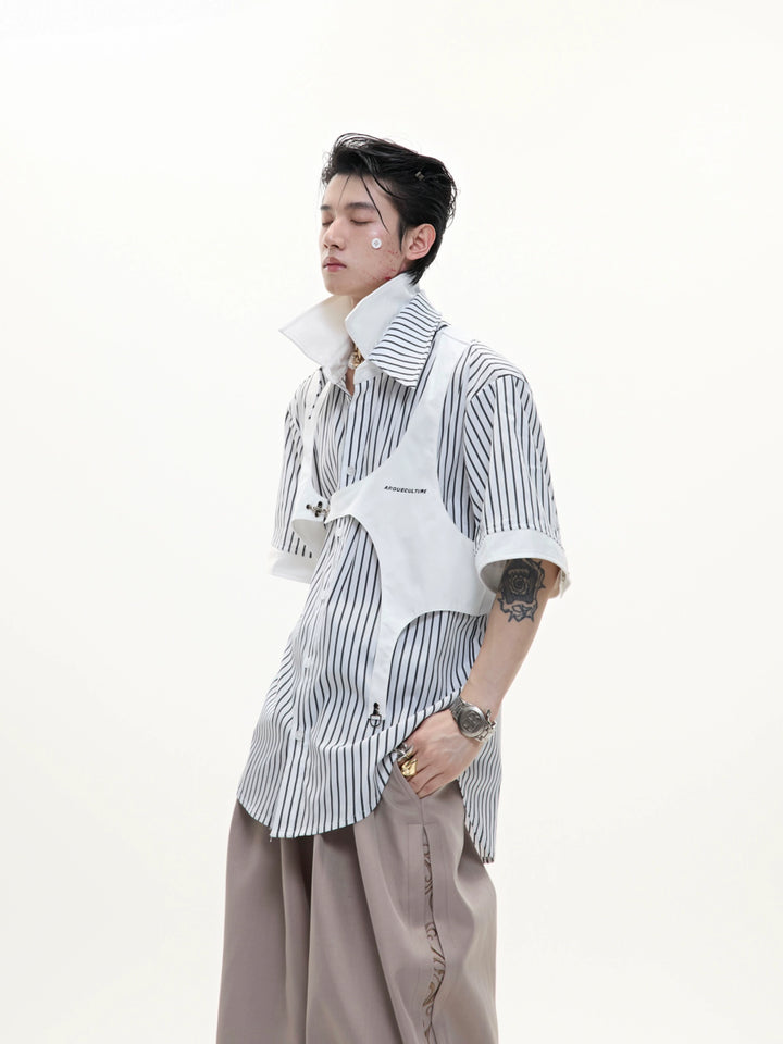 Camicia a maniche corte con colletto doppio a righe 