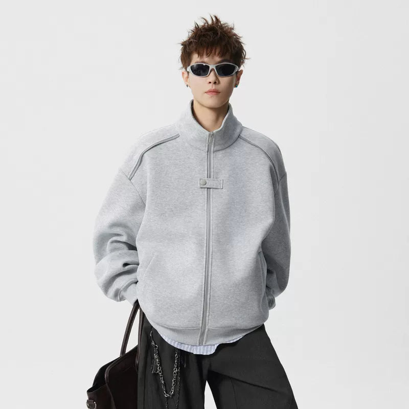 Cardigan à capuche zippé avec col montant surdimensionné 